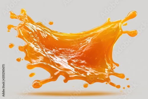 Orange liquid splash captured in a dynamic wave motion against a neutral background in a sharp macro shot for beverage and juice brand advertising