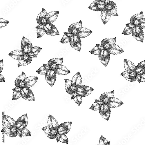 Canvastavla seamless pattern leaves mint hand drawn