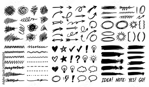 Hand Drawn Scribble Line Set Doodle Brush Stroke and Line Art Vector Collection