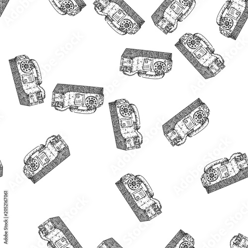Tableau sur toile seamless pattern analog rotary telephone hand drawn