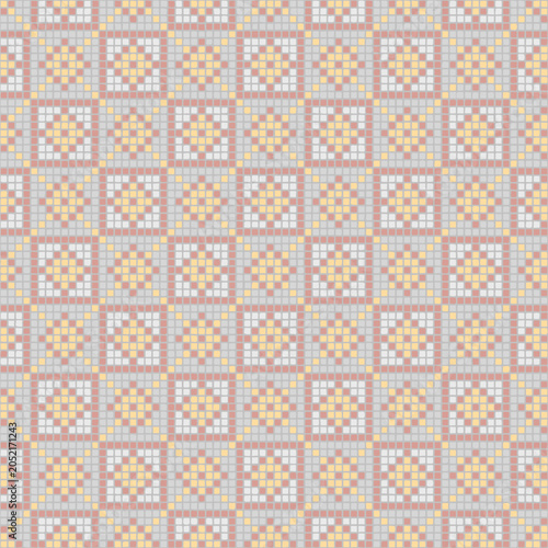 hand drawn pixels. layered embroidery template. vector seamless pattern.  geometric repetitive background. modern decorative art. fabric swatch. textile design. home decor. gray, pink, yellow colors