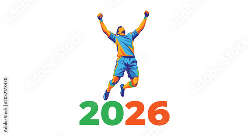 Tableau sur toile Jumping athlete illustration with year 2026 vibrant vector graphic