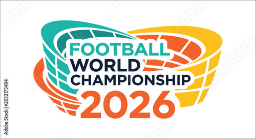 Foto Football world championship logo with curved shapes and year 2026