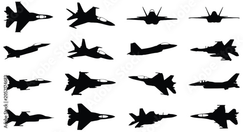 Photos Military fighter jet silhouettes set of modern combat aircraft icons featuring b