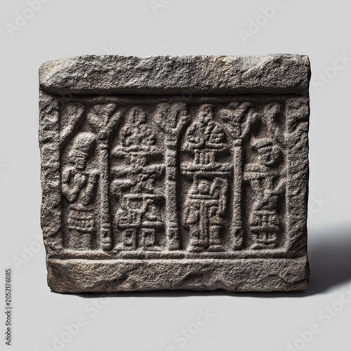 Ancient Carved Stone Tablet with Ritual Reliefs