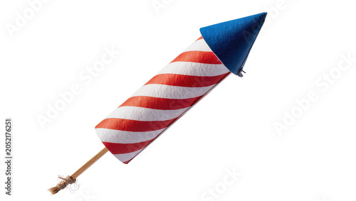 Φωτογραφία Striped rocket firework with blue tip and string fuse