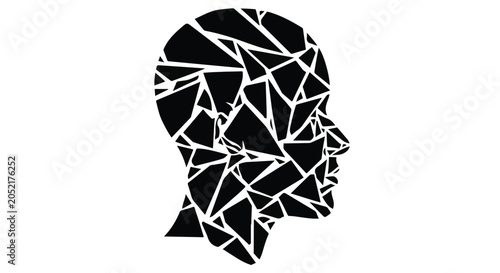 Shattered head silhouette broken mind fragments