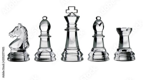 Cuadro en lienzo Clear glass chess pieces knight bishop king bishop, rook