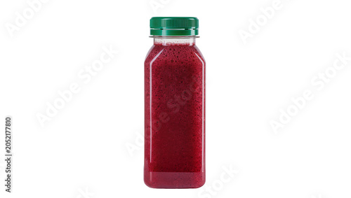 Tableau sur toile Clear plastic bottle filled with red berry smoothie and green cap