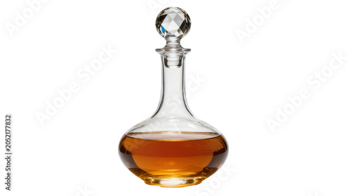 Foto Glass decanter with amber liquid and faceted stopper