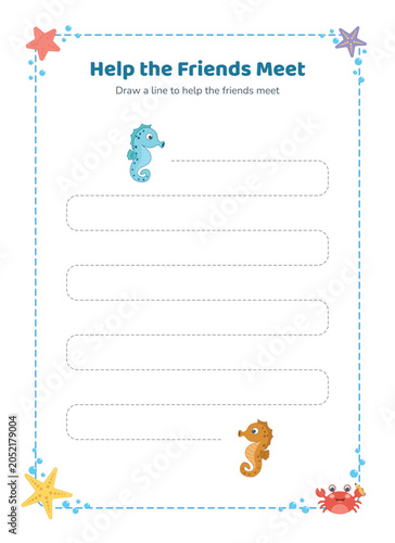Educational seahorse tracing worksheet for kids