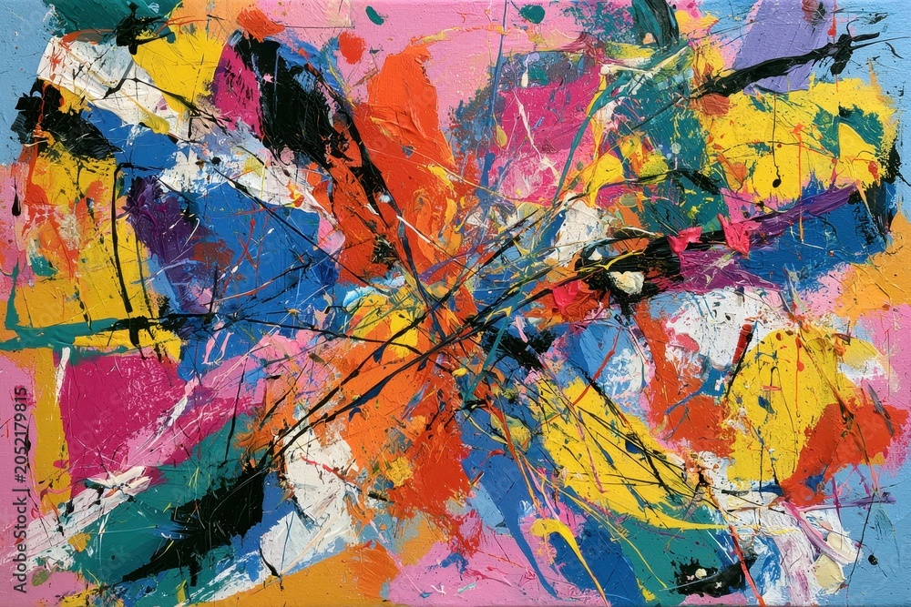 Fototapeta premium Abstract paint splatter texture bursting across a canvas in a sharp focus studio shot for creative brand design