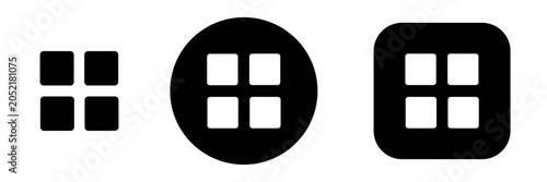 Apps and Grid menu button icon set with app launcher and dashboard navigation symbols in solid button styles. Menu control icons for apps, web interfaces, software panels and UI layouts