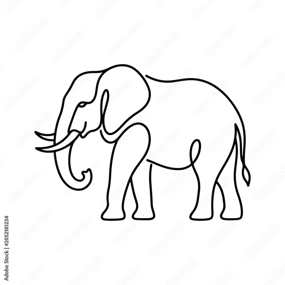 Fototapeta premium A black line drawing of an elephant on white background