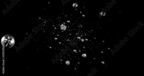 White snowflakes falling on black background, winter abstract animation
