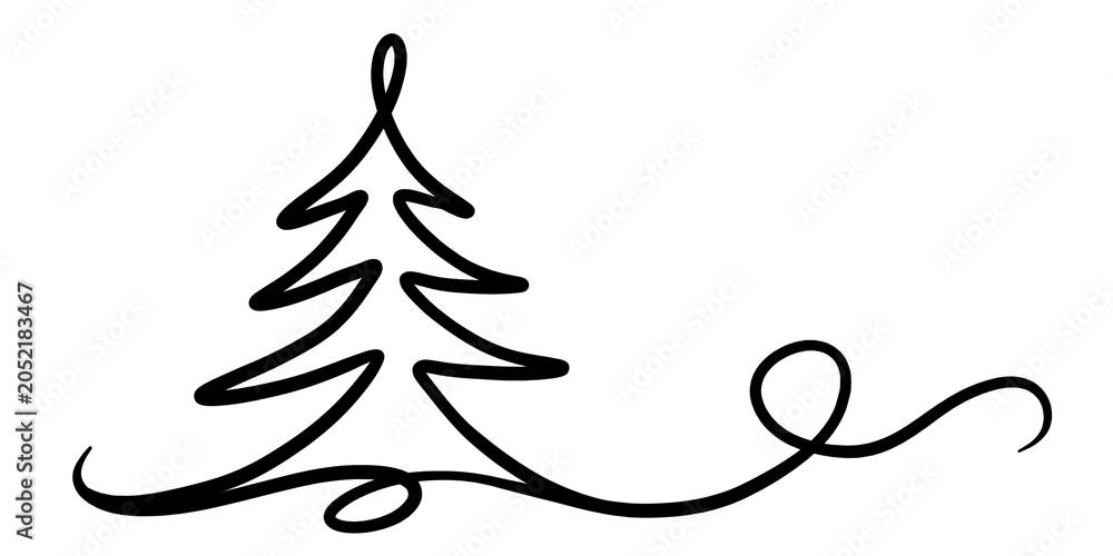 Fototapeta premium illustration: hand drawn line art of a seasonal advent christmas tree isolated on white or transparent png