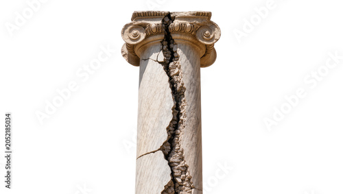 Foto Cracked ancient marble column with Ionic capital