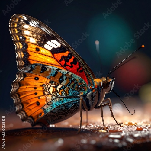 Full-body butterfly captured in a hyper-realistic macro shot with intricate wing patterns and lifelike details