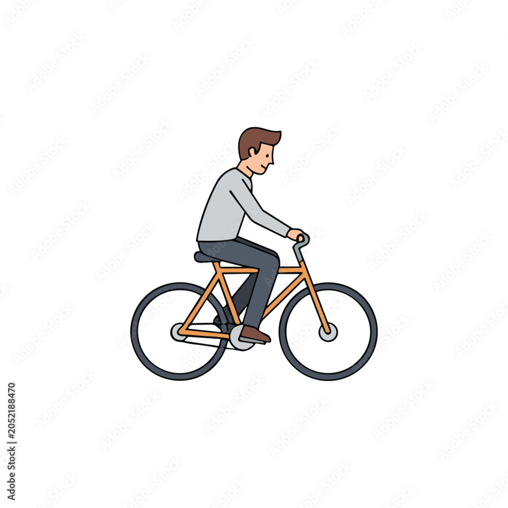 Naklejka premium Man riding bicycle on road with casual clothing on