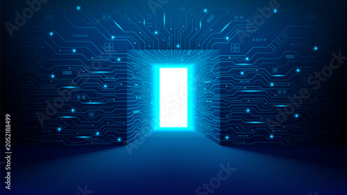 Photos Luminous futuristic digital gateway