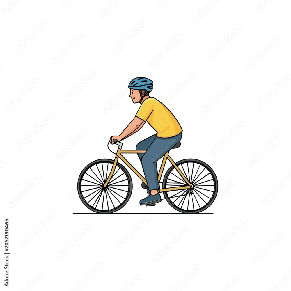 Fototapeta premium Man riding bicycle in casual outdoor setting with safety gear