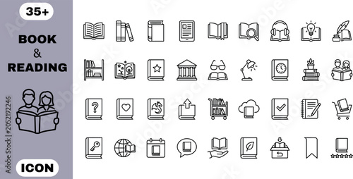 Foto Book and reading icons set for educational and literary use