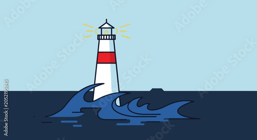 Foto Lighthouse guiding ships through rough sea waves, beacon of hope, navigation con