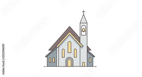 Konstfotografi Modern Church Building with Bell Tower and Cross, Flat Design