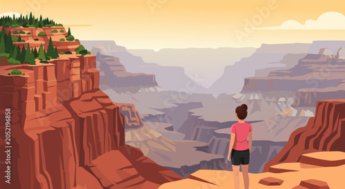 Photos Hiker standing at the edge of a vast canyon overlook vector illustration capturi