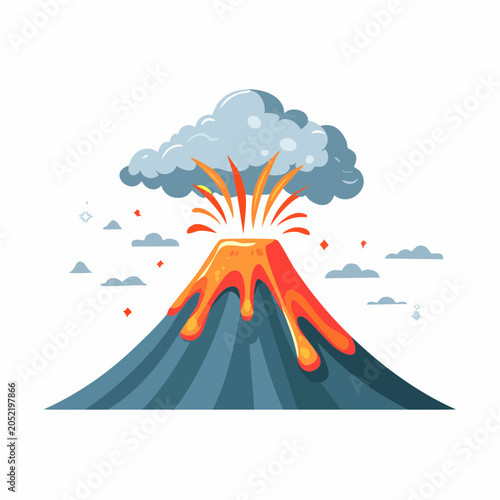 Stylized Illustration of an Erupting Volcano