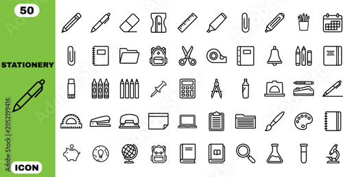 Принти на полотні Stationery icon set office supplies school tools and writing instruments collect