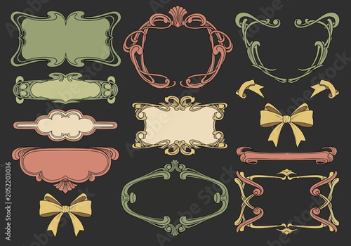 Bild auf Leinwand Art Nouveau Vintage Frame and Label Set, Elegant Retro Border Collection with Or