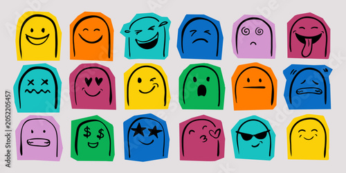 Fotografia Doodle faces showing range of human emotions and expressions with colorful carto