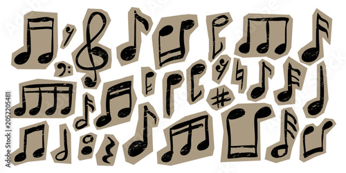Принти на полотні Diverse music notes, treble clef, bass clef, and other symbols forming a seamles