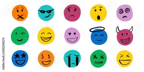 Foto Hand drawn emoji collection expressing various emotions, feelings, and moods wit