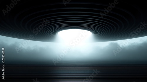 A futuristic tunnel with a bright light at the end.