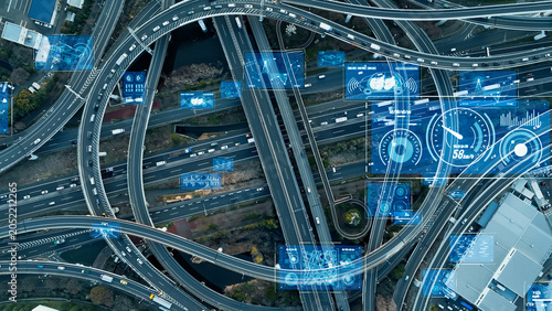 Obraz na płótnie 都市交通とデジタルテクノロジー ITS MaaS ドローン空撮