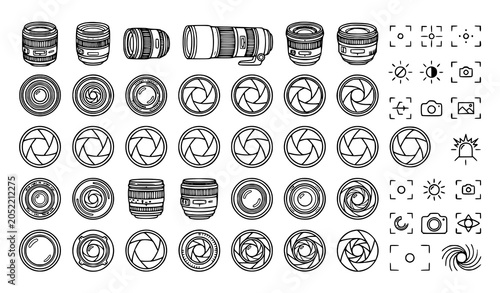 Fotografija Photography equipment collection lenses aperture diaphragms and camera accessori