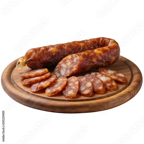 Sliced Salami on Wooden Plate