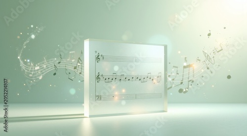 Transparent music sheet with floating musical notes