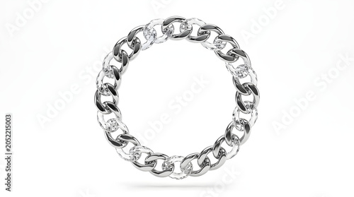 An isolated luxury symbol featuring a round circle number 0 made of glass beads and golden metal chain jewelry