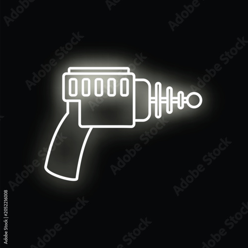 Tableau sur toile Futuristic blasters weapon glowing white neon line art on black background