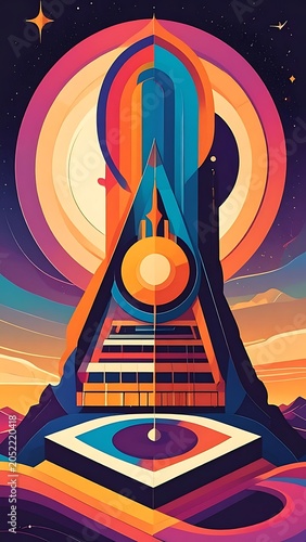 Vibrant abstract illustration of futuristic architecture.