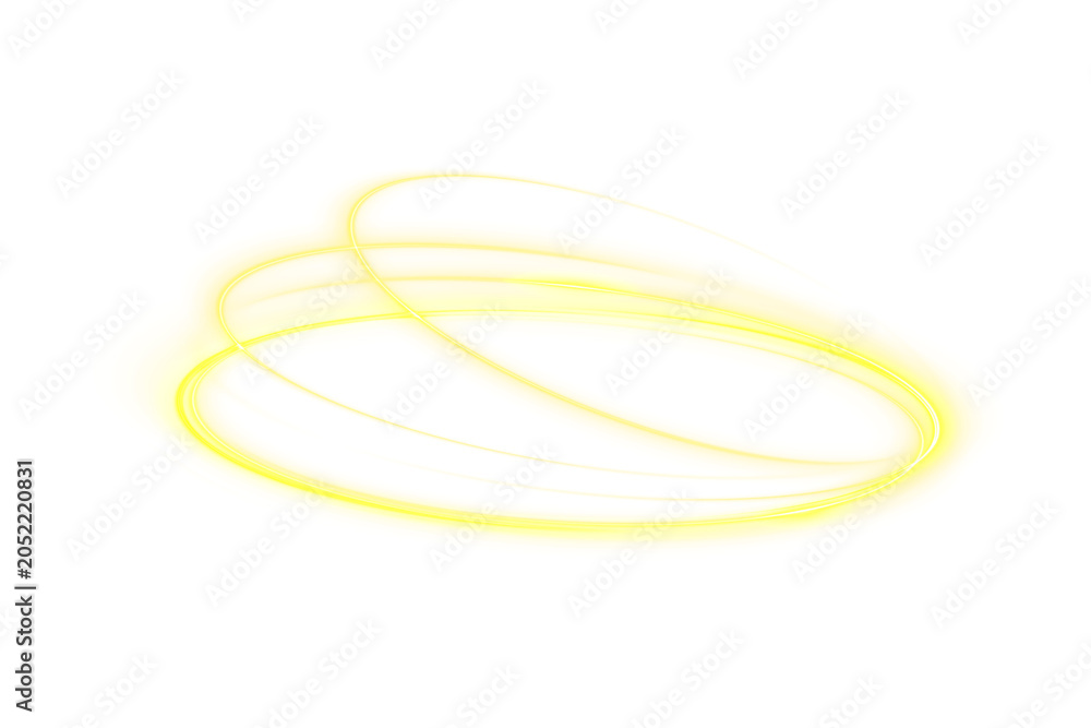 Naklejka premium Vector light line effect of golden circle. Luminous fire trail on a transparent background. Light round line with an advantage effect. Golden circle light PNG design element.