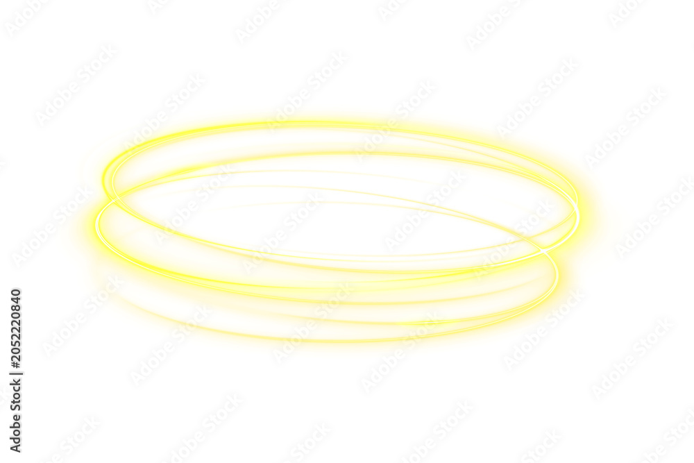 Naklejka premium Golden circle light PNG illustration. Luminous fire trail on a transparent background. Light round line with glowing particles and abstract digital design element.