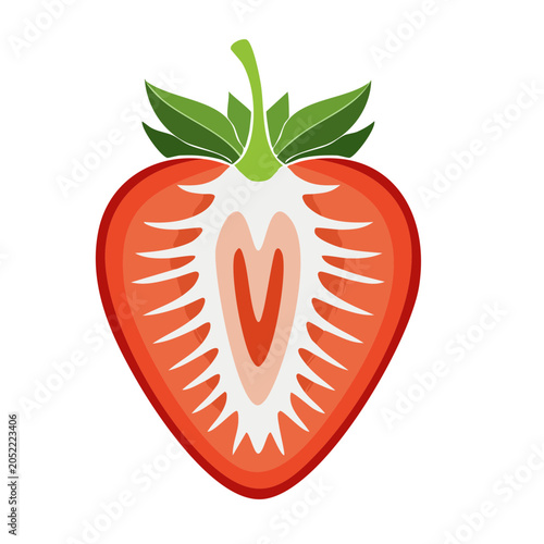 Halved strawberry illustration with seeds