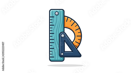 Geometric Tools: Ruler, Protractor, and Set Square Icon