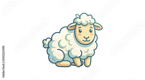 Cute Cartoon Sheep Illustration - Fluffy White Farm Animal Icon