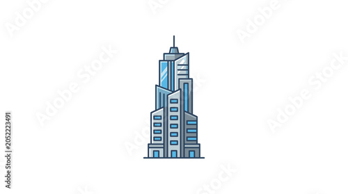 Modern Skyscraper Icon, Tall Office Building, City Architecture Flat Design