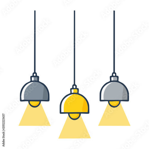 Three pendant lights in flat design